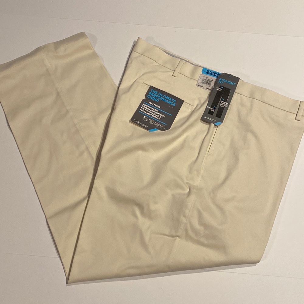 Savane SZ 48 x 28 Flat Front Straight Fit Chino Pants Cloud Dream New